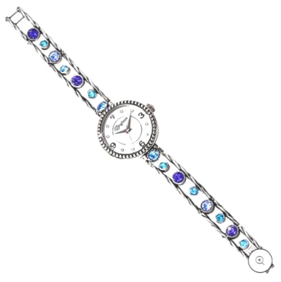 BRIGHTON HALO CORONA TANZANITE PURPLE BLUE HUES SWAROVSKI CRYST SLVR WATCH+TIN - Image 1 of 4