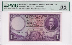 Billete Escocia 1 libra 1947-53 P-S332 PMG 58 AUNC - Imagen 1 de 4