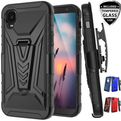 For Alcatel TCL A3 A509DL Holster Heavy Duty Belt Clip Case Cover+Tempered Glass - Image 1 of 4
