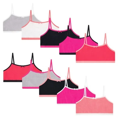 Buyless Fashion Girls Bra Cotton Cropped Cami Spaghetti Strap Brallete (10 Pack) - Image 1 of 4