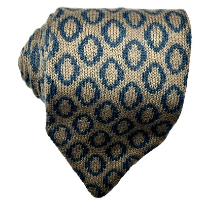 Corbata de Colección R Meledandri Para Hombres 100% Cachemira Óvalos Geométricos Beige Azul Tejido Corbata Foto 1 de 4