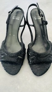 Stuart Weitzman Black Sling Sandals Size 8 Leather Italy 3 Inc Heels Mint - Picture 1 of 9
