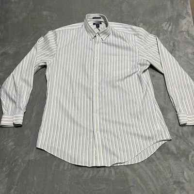 Lands End Mens Tailored Fit Tall Striped Button Down Shirt 17-36 No Iron Supima - Image 1 of 4
