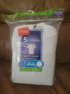 NEW HANES Boys White 5-Pack Tagless Short Sleeve T-Shirts Size XL (18-20) - Picture 1 of 5