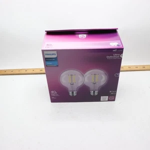 (2-Pk) Philips Dimmable Globe LED Light Bulb Clear Daylight E26 5000K 3.5W 120V - Picture 1 of 4