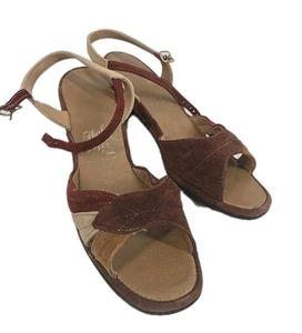 Sandalia Hush Puppies vintage años 70 gamuza multicolor cuero correa al tobillo talla 7 - Imagen 1 de 20