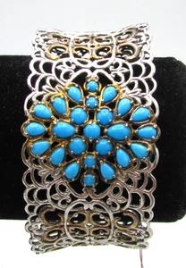 MICHAEL VALITUTTI TURQUOISE  FILIGREE 3" CUFF BRACELET STERLING SILVER 925 JB21 - Picture 1 of 9