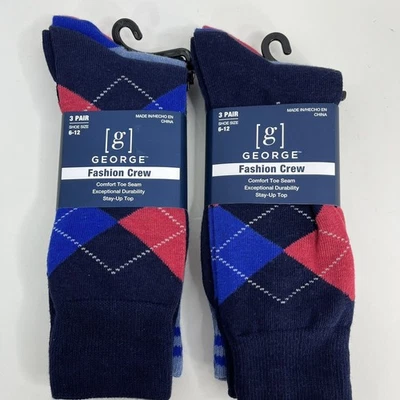 6 pares de calcetines suaves clásicos de algodón de moda para hombre 6-12 Argyle azul marino NUEVO Foto 1 de 4