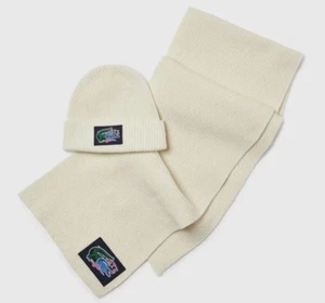 LACOSTE UNISEX BEANIE MÜTZE UND SCHAL SET REINE WOLLE WEISS / CREME NEU #PO1 - Bild 1 von 4