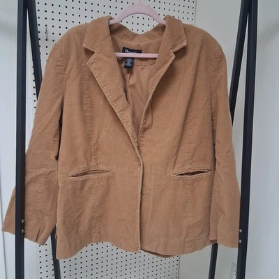 Denim & Co 2X Corduroy Blazer Jacket Camel Brown Fall Minimalist Vintage Classic - Image 1 of 4