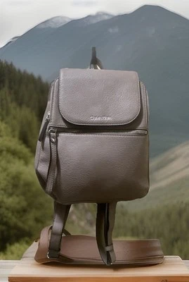 CALVIN KLEIN Beige  Triple Compartment Leather Backpack (F) - Image 1 of 4