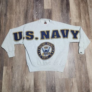 VTG US NAVY Naval Academy Crewneck Sweater Sweatshirt Adult Size L FOTL Heavy - Picture 1 of 9