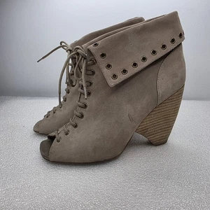 Marc by Marc Jacobs Saxo Lace-up Wedge Light Brown Tan Booties Peep Toe Size 37 - Picture 1 of 21