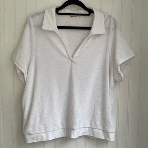 Marine Layer Women’s White Terry Polo Top Short Sleeve Johnny Collar Coastal XL - Picture 1 of 12