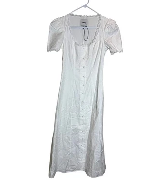 Reformation Dress Womens 0 White Button Front Puff Sleeve Lace Trim Cottagecore - Image 1 of 4