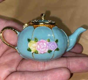 Kleine Teekanne Schmuckdose Ring Box Pillenhalter Versteck Strass Dschinn zierlich - Bild 1 von 7