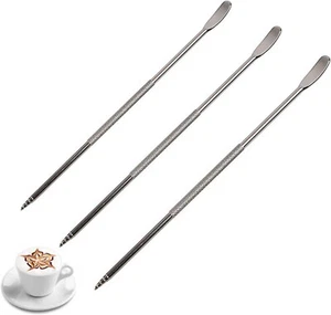 3 pc Coffee latte foam art pen needle stainless barista tool stainless steel pen - Picture 1 of 6