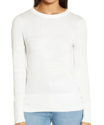 HALOGEN SWEATER L NWT IVORY CLOUD CREWNECK Button Detailed Extended Cuff - Image 1 of 4