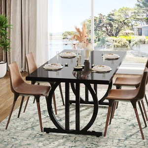 63" Wood & Metal Modern Dining Table Large Rectangle Kitchen Table for 4 to 6 - Picture 1 of 11