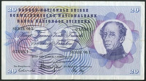 Switzerland, Banque Nationale, 20 Francs, 7 Feb 1974, VF - Picture 1 of 2