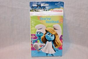 NEW  IN PACKAGE SMURFS 8 INVITATIONS WITH ENVELOPES PARTY SUPPLIES 