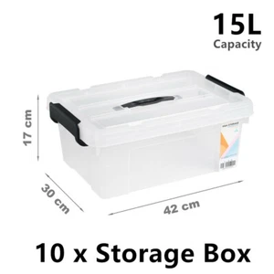 10x Small Clip Lock Storage Box Organiser 15L Plastic Container Bin Tub Crate XS - Picture 1 of 4