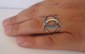 ANILLO DE PLATA ESTERLINA 925 CON PIEDRAS PRECIOSAS TURQUESAS / TALLA 5,6,7,8,9 / ¡WOW!¡! - Imagen 1 de 10