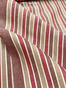 Striped 100% Linen Suiting Overshirt Fabric Burgundy Beige White stripe 2.0 m - Picture 1 of 11
