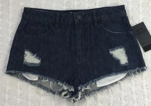 METAL MULISHA Denim Ripped Frayed Strutter Shorts Size 7 NWT Blue Jean $42 New - Picture 1 of 6