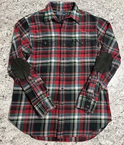 Polo Ralph Lauren vintage camicia di flanella uomo media a quadri bottoni a pressione toppa gomito - Foto 1 di 8
