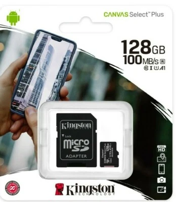 NEW Kingston Select 128GB Micro SD SDXC Memory Card + Adapter TF Class 10 100mbs - Image 1 of 4
