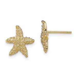 14K Solid Yellow Gold Starfish Stud Earrings - Picture 1 of 6