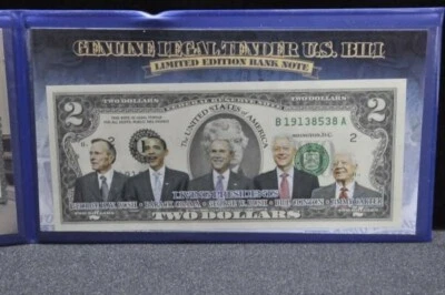 Set of 2 Colorized $2 Bills with Pope Francis and Living Presidents Legal Tender - Image 1 of 4