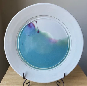 JOE TRIPLO 14.5" Abstract Aqua Purple Porcelain Platter - New York - VGUC - Picture 1 of 4