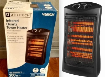 Utilitech 1.5kW Infrared Quartz Tower Heater w Thermostat - Image 1 of 4