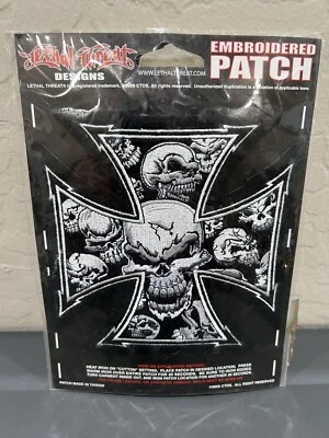 REMENDO DE MOTOCICLISTA CRUZ CAVEIRA CINZA AMEAÇA LETAL 5,75x5,75 LT30013 novo estoque antigo 2003 - Imagem 1 de 4
