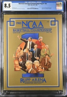 1985 NCAA Final Four Program Villanova, Georgetown, Memphis St J CGC 8.5 TOP POP - Image 1 of 2