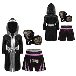 Kids Boys Outfit With Shorts Set Competition Suit Muay Thai Masquerade Belted - Picture 1 of 66