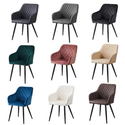 Paar Samt-Esszimmerstühle Kunstleder Gepolsterte Metallbeine Esszimmer Modern - Bild 1 von 4