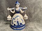 Vintage Delft BlueWhite pottery Dutch milkmaid girl figurine buckets Collectible
