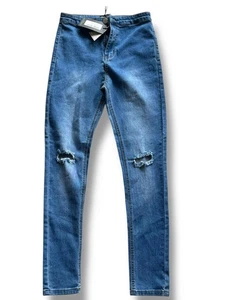 Prettylittlething Women Light Blue Skinny Jeans UK10 New With Tags Ripped - Picture 1 of 6