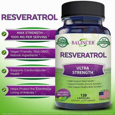 BALLENZANGE Antioxidans Resveratrol 1000mg 120 Kapsel Energie Anti Aging Herz Gesundheit