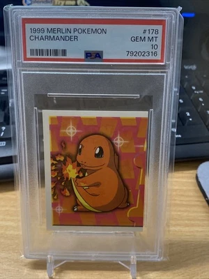 PEGATINAS POKÉMON MERLIN (1999) CHARMANDER #178 PSA 10 GEMA COMO NUEVAS  Foto 1 de 4