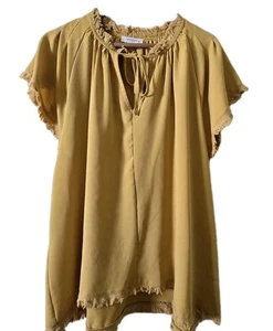 Umgee Fringed Tunic Top Keyhole Neckline Bohemian Style 1XL Linen Blend - Picture 1 of 5