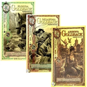 FULL SET ALL 3 STATES 1/2 GOLDBACK 1/2000 OZ FLORIDA OKLAHOMA ARIZONA BU - Picture 1 of 7