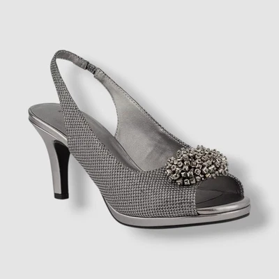 Zapatos de salón Karen Scott para mujer plateados Breena con cordones peep-toe talla 6,5 M Foto 1 de 4