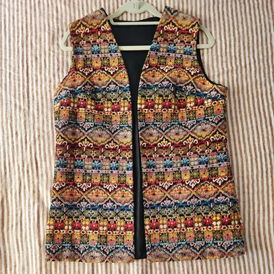 复古 20 世纪 60 年代地毯挂毯纹理切割天鹅绒 Mod 复古花卉背心 尺寸 M — 第 1/4 张图片