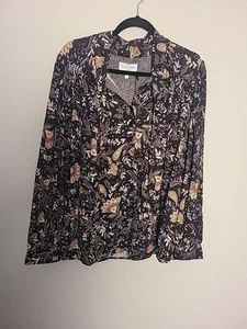 Michael Stars Alexei bedruckte geblümte Bluse mit Schleife in Schwarz Kombi Größe 2X - neu mit Etikett - Bild 1 von 11