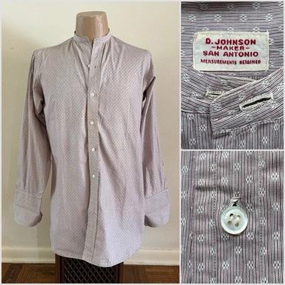 Camisa de vestir de colección de los años 1910 20 a medida con cuello de banda de algodón a rayas y puños franceses Foto 1 de 4