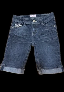 CANDIES SIZE 12 GIRLS DENIM BERMUDA SHORTS ~EMBROIDERED POCKETS~CUFFED - Picture 1 of 6
